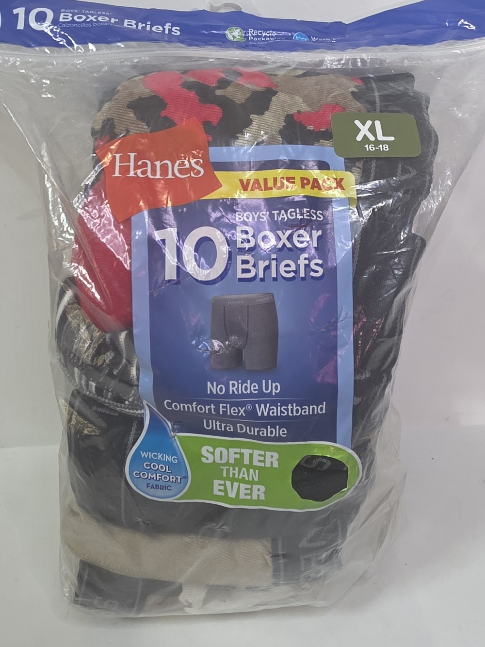 Hanes 10pk Cool Comfort Boxer Briefs Boys XL(16-18)